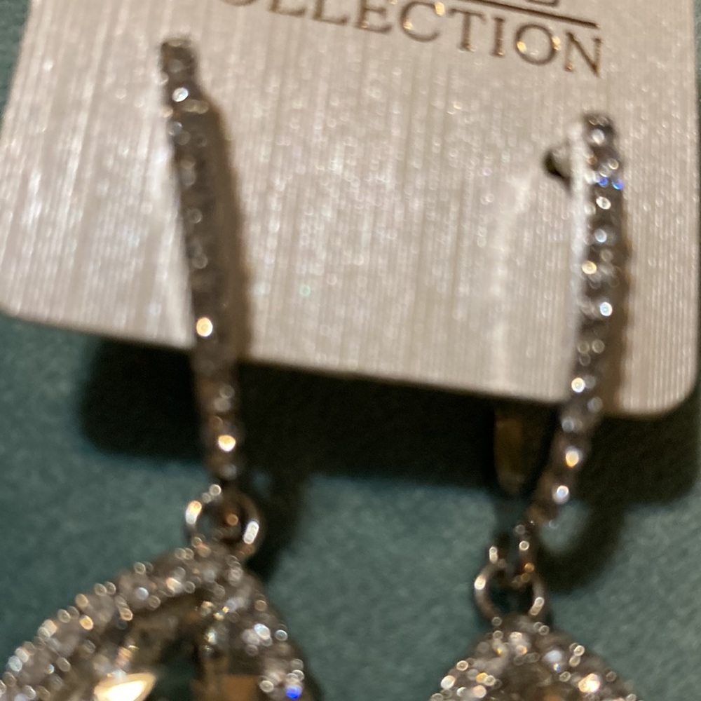 Silver rhinestone Drop Earrings - Picture 2 of 4